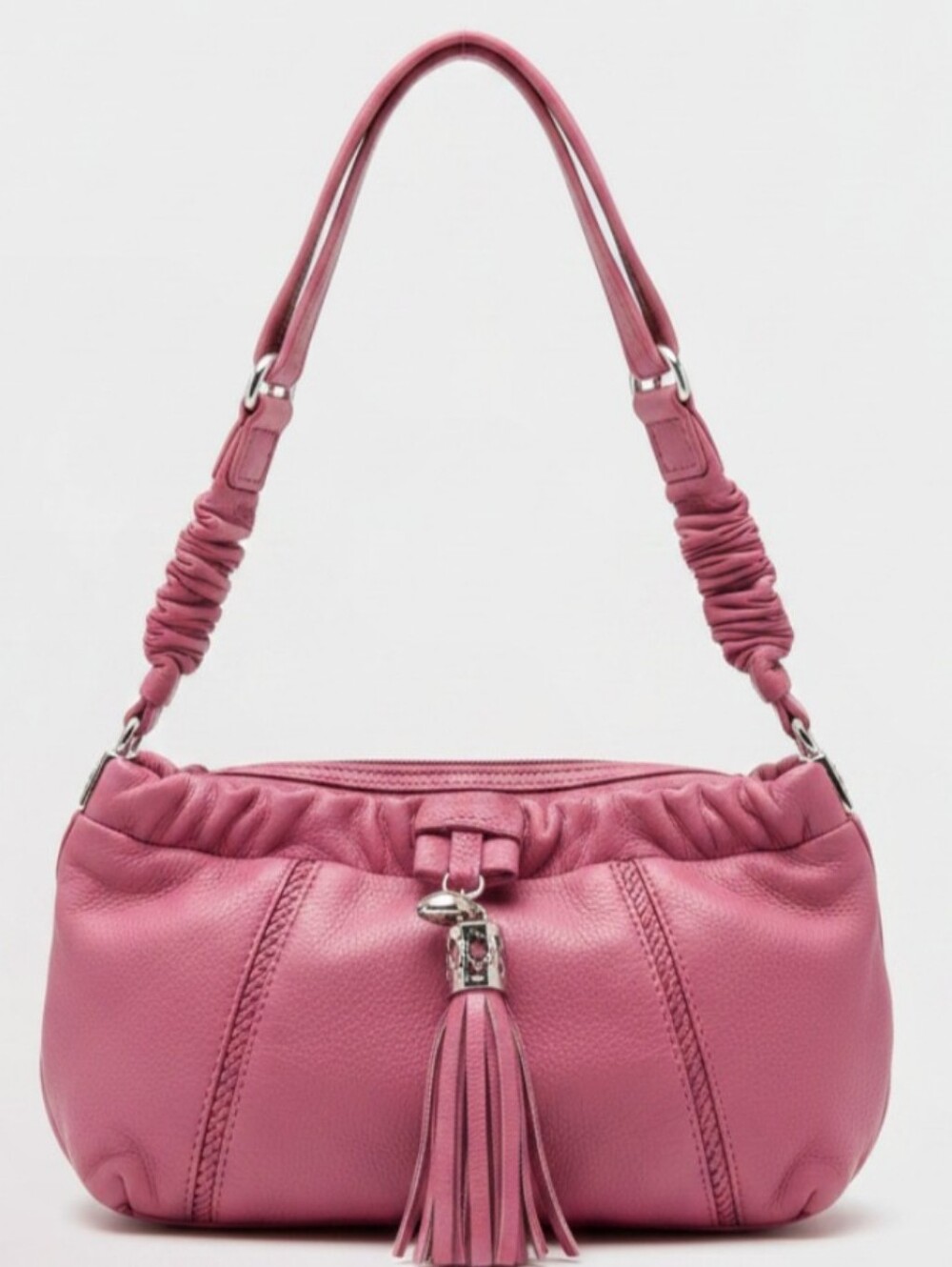 Brighton Pink Gathered Leather Hobo with Tassel 3 Way